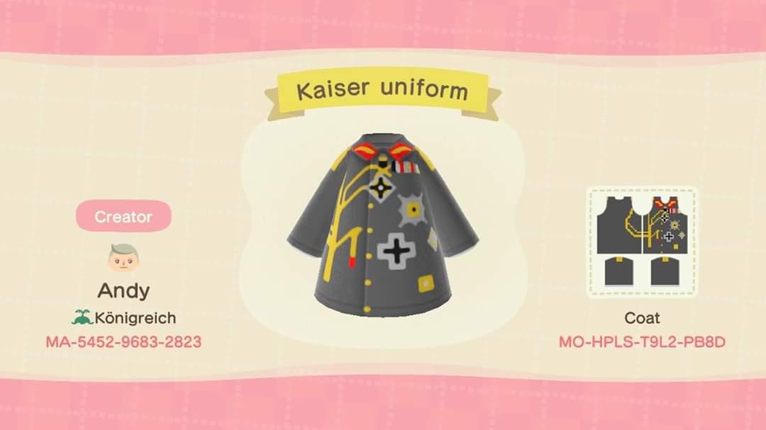 Animal Crossing Design Code: MO-HPLS-T9L2-PB9D Kaiser uniform