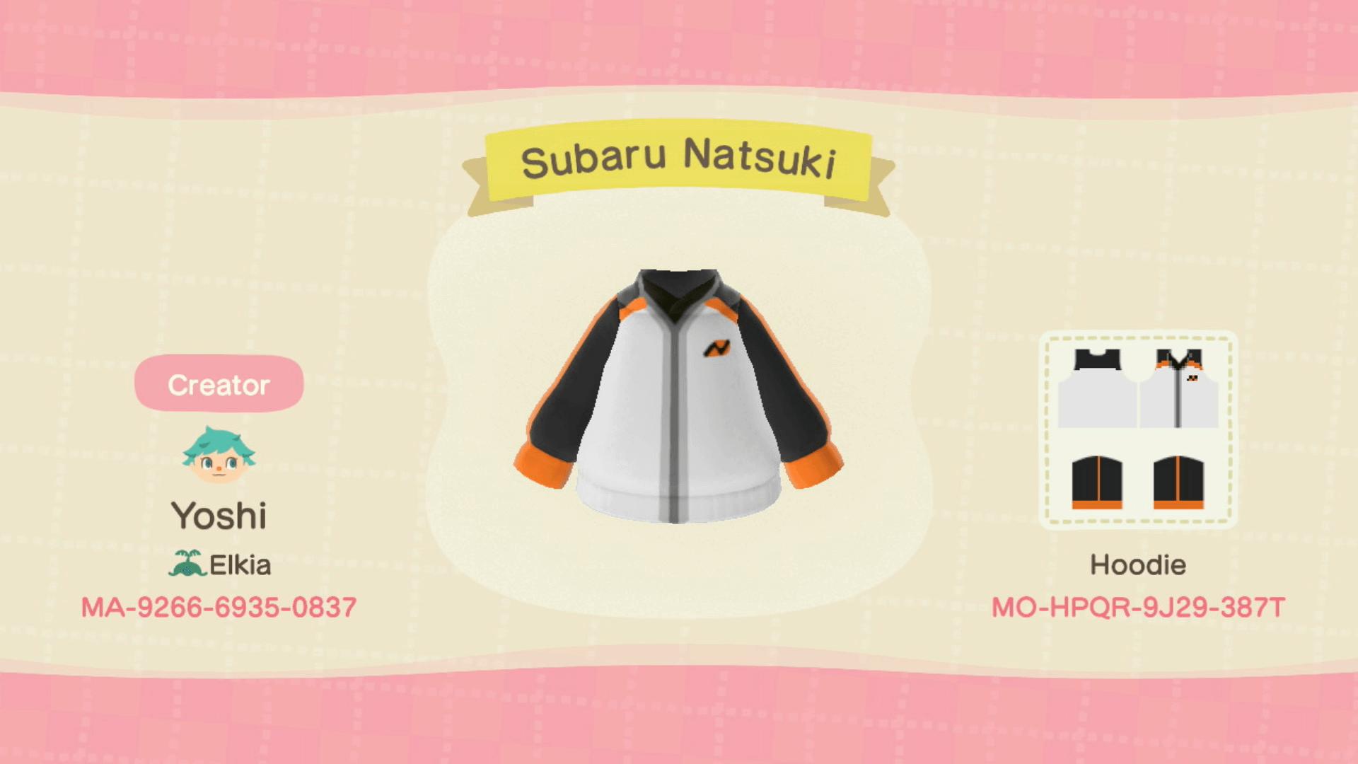 Animal Crossing Design Code: MO-HPQR-9J29-387T Subaru Natsuki