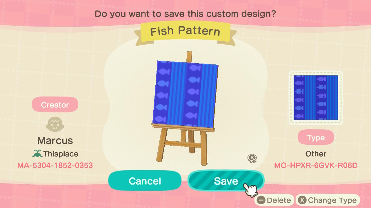 Animal Crossing Design Code: MO-HPXR-6GVK-R06D Fish Pattern