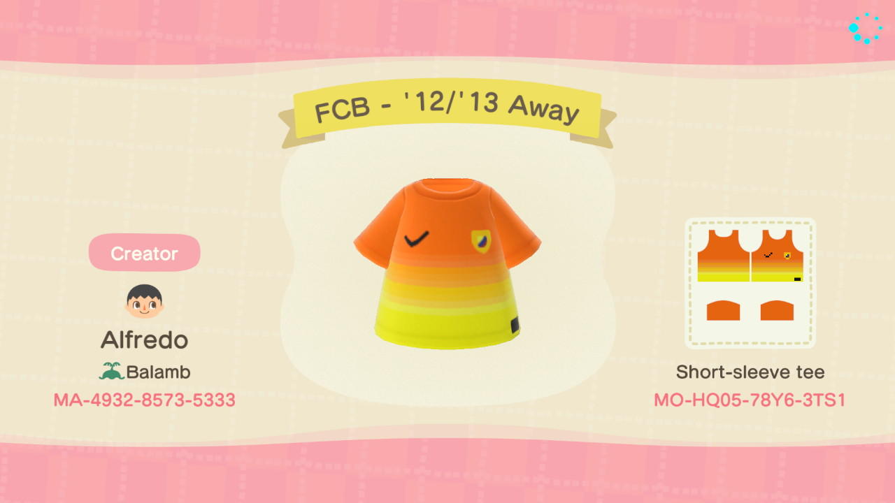Animal Crossing Design Code: MO-HQ05-78Y6-3TS1 FCB - 12/13 Away