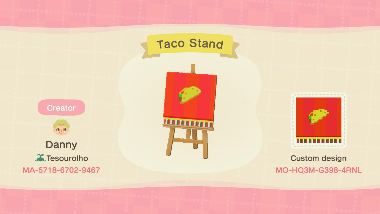 Animal Crossing Design Code: MO-HQ3M-G398-4RNL Taco Stand
