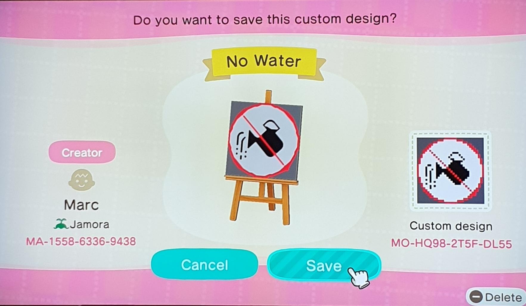 Animal Crossing Design Code: MO-HQ98-2T5F-DL55 No Water