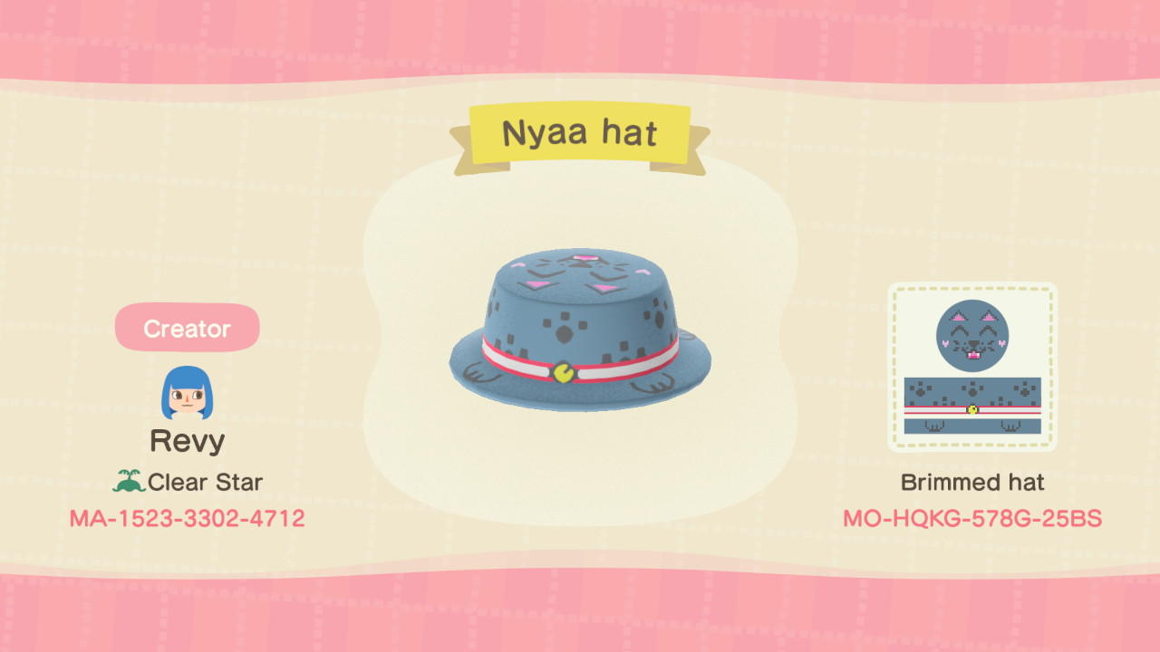 Animal Crossing Design Code: MO-HQKG-578G-25BS Nyaa hat