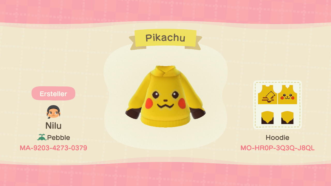 Animal Crossing Design Code: MO-HR0P-3Q3Q-J8QL Pikachu