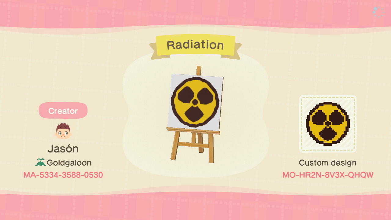 Animal Crossing Design Code: MO-HR2N-8V3X-QHQW Radiation Sign