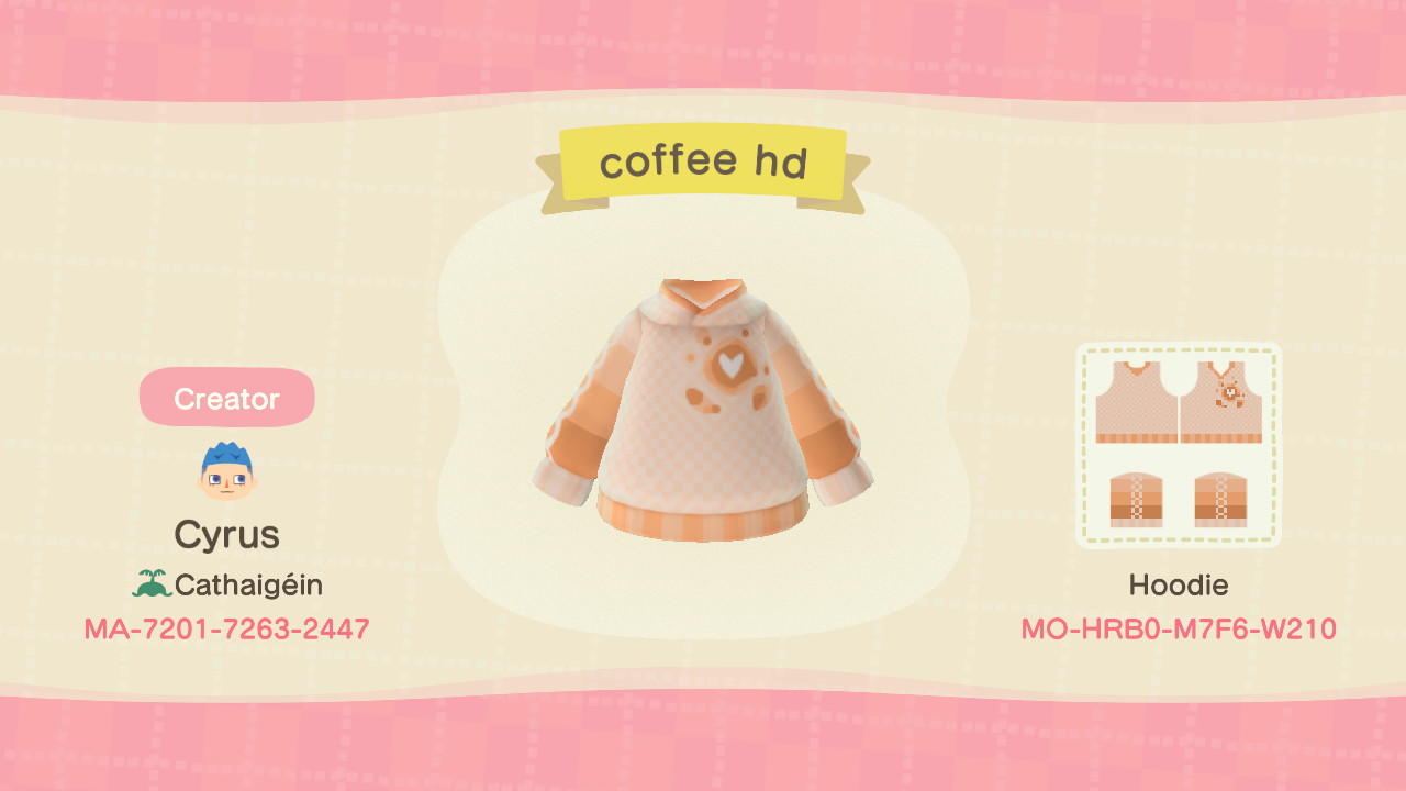 Animal Crossing Design Code: MO-HRB0-M7F6-W210 Coffee Hoodie