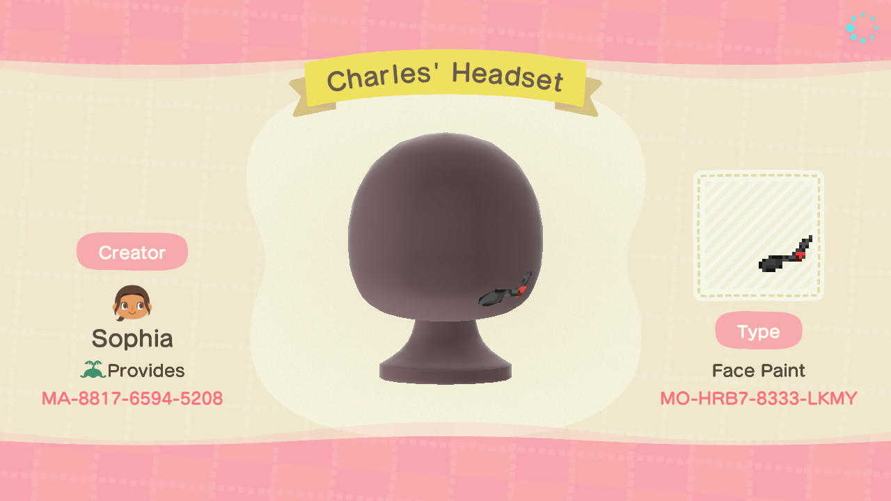 Animal Crossing Design Code: MO-HRB7-8333-LKMY Charles' Headset