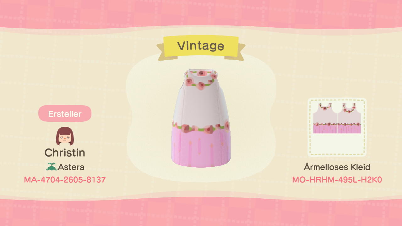 Animal Crossing Design Code: MO-HRHM-495L-H2K0 Vintage Dress