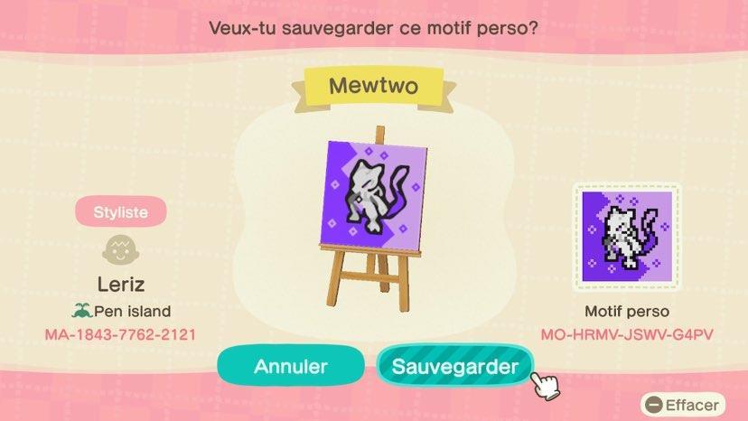 Animal Crossing Design Code: MO-HRMV-JSWV-G4PV Mewtwo