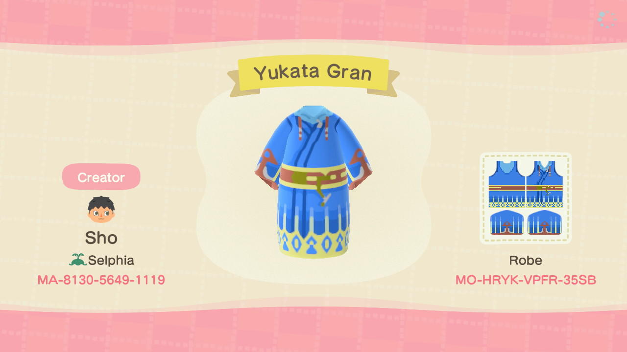 Animal Crossing Design Code: MO-HRYK-VPFR-35SB Yukata Gran