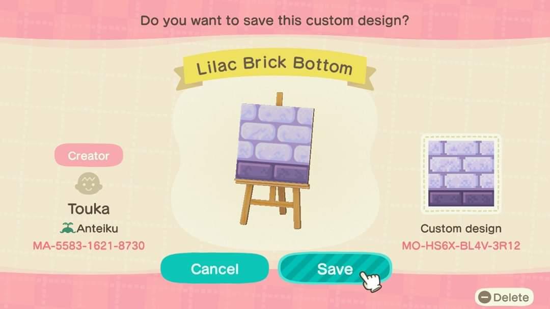 Animal Crossing Design Code: MO-HS6X-BL4V-3R12 Lilac Brick Bottom
