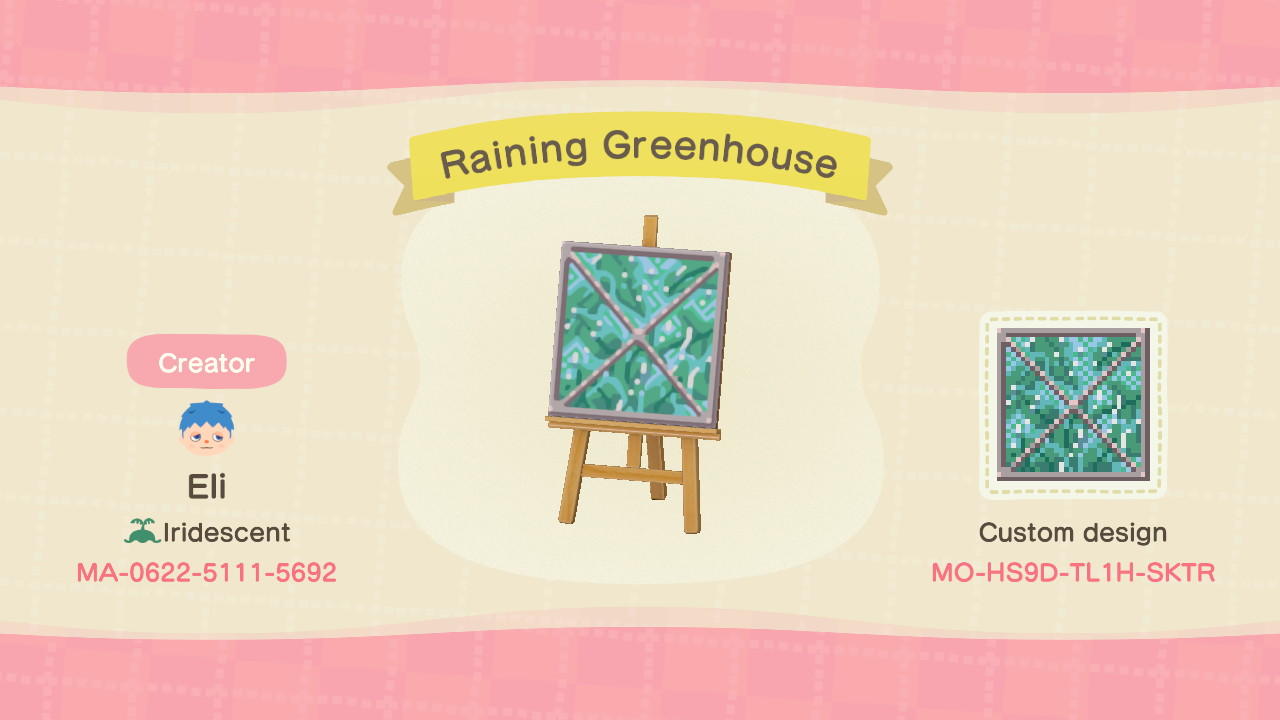Animal Crossing Design Code: MO-HS9D-TL1H-SKTR raining greenhouse