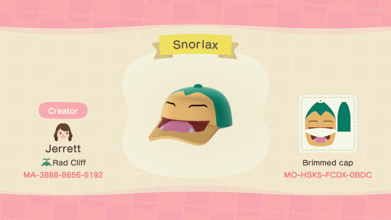 Animal Crossing Design Code: MO-HSK5-FCDX-0BDC Snorlax