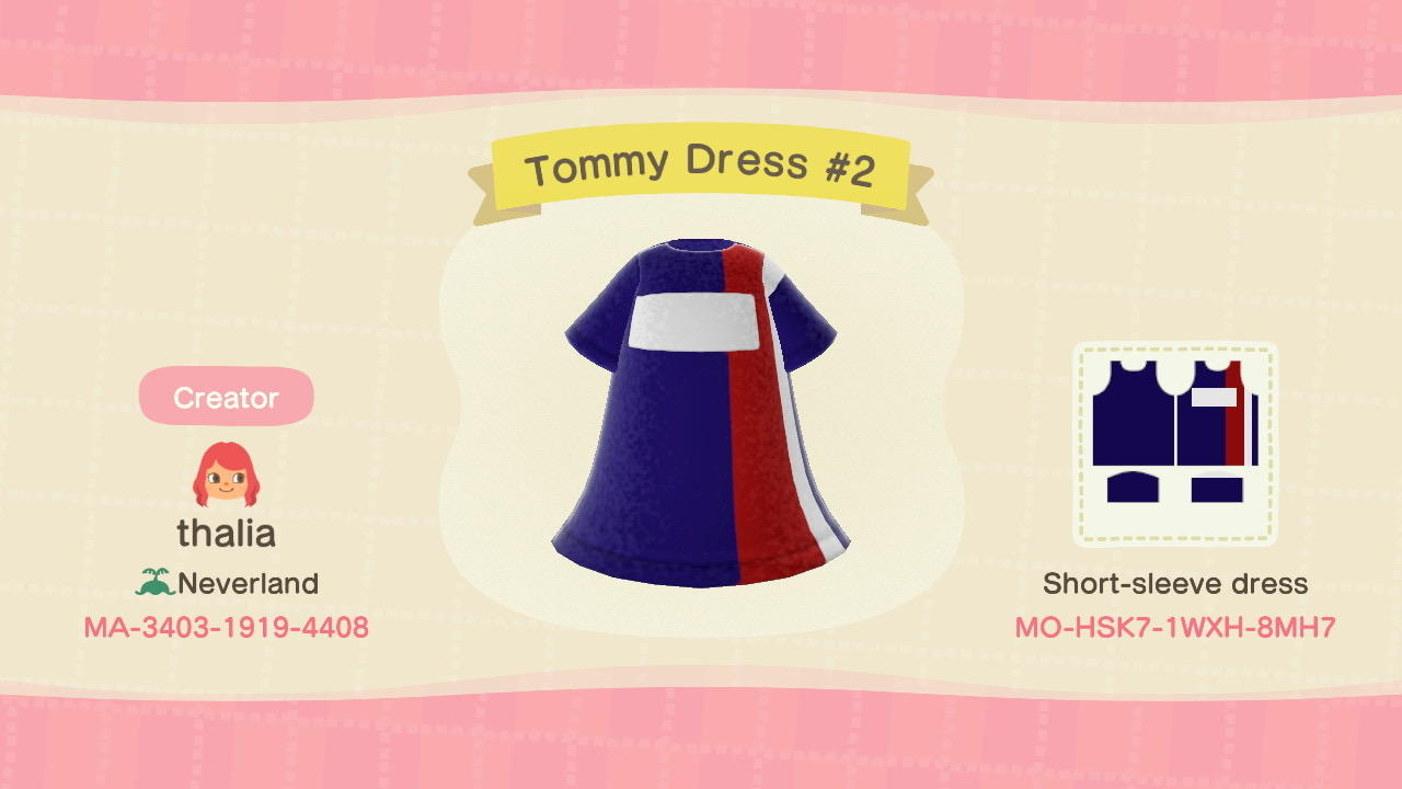 Animal Crossing Design Code: MO-HSK7-1WXH-8MH7 Tommy Dress #2