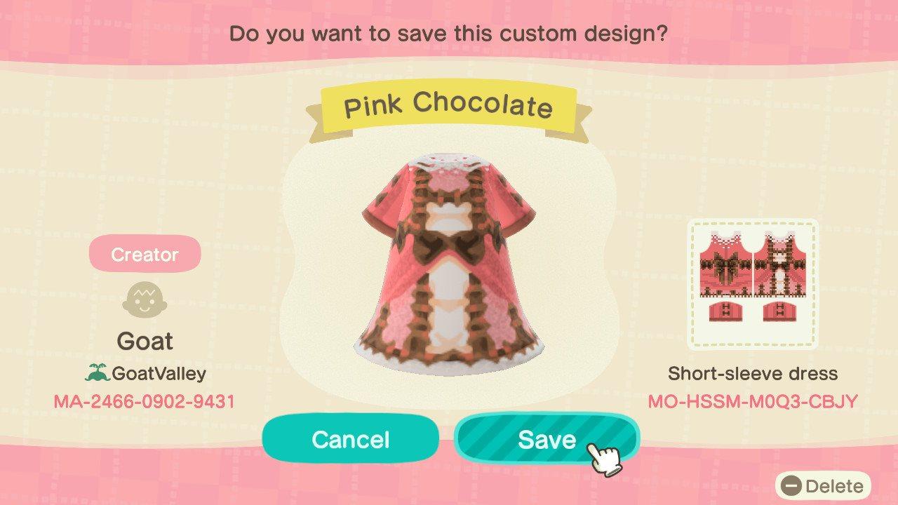 Animal Crossing Design Code: MO-HSSM-M0Q3-CBJY Pink Chocolate