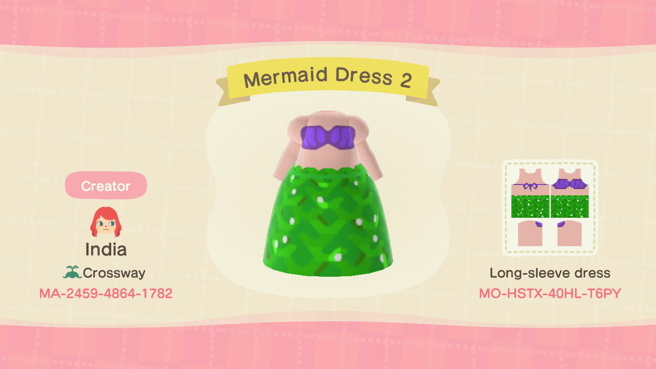 Animal Crossing Design Code: MO-HSTX-40HL-T6PY Mermaid Dress 2