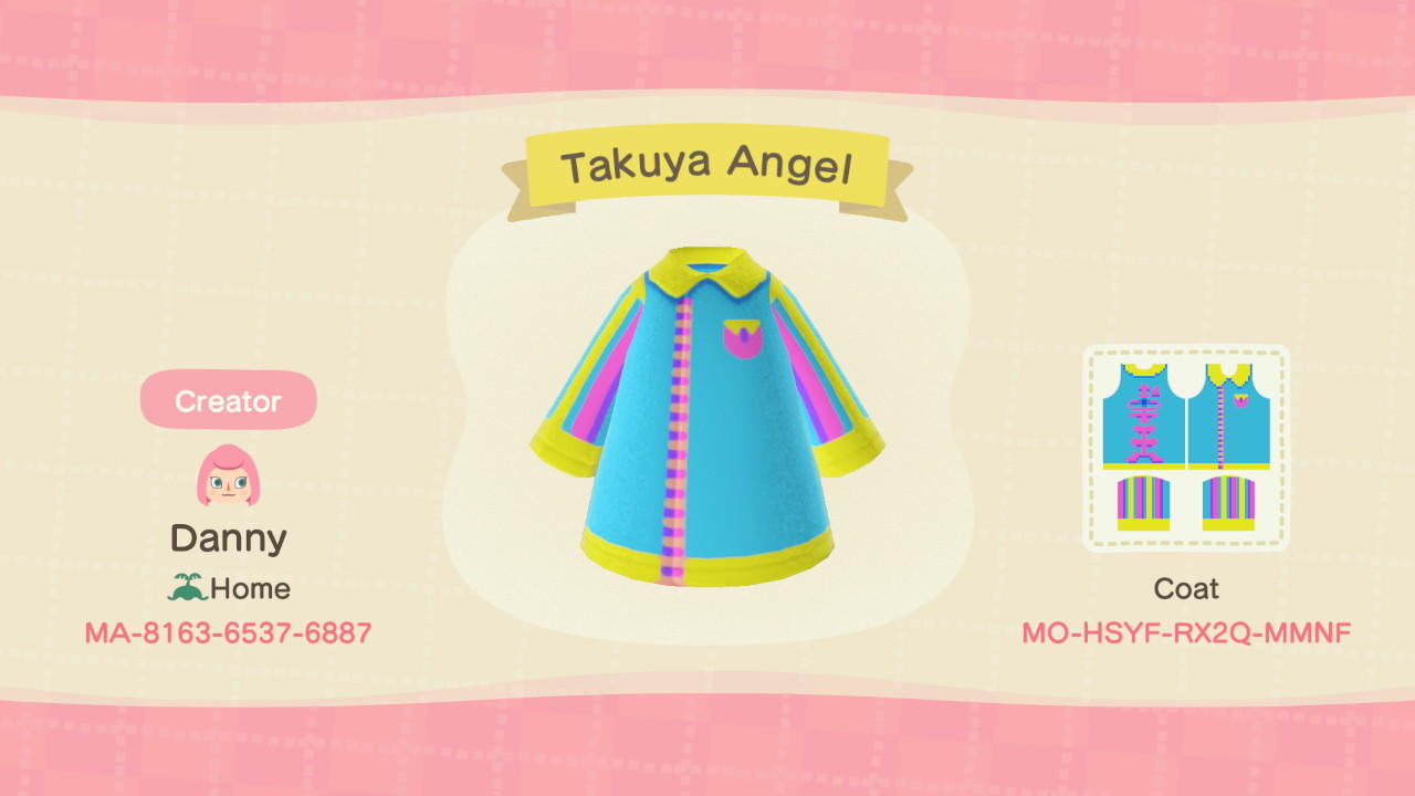 Animal Crossing Design Code: MO-HSYF-RX2Q-MMNF Takuya Angel