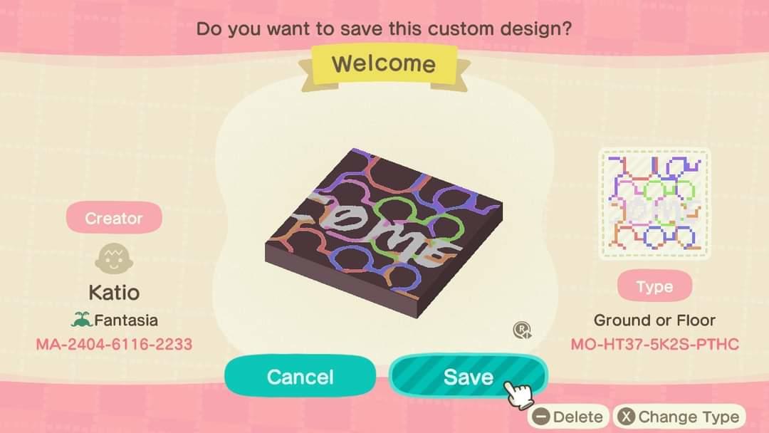 Animal Crossing Design Code: MO-HT37-5K2S-PTHC Welcome part 2