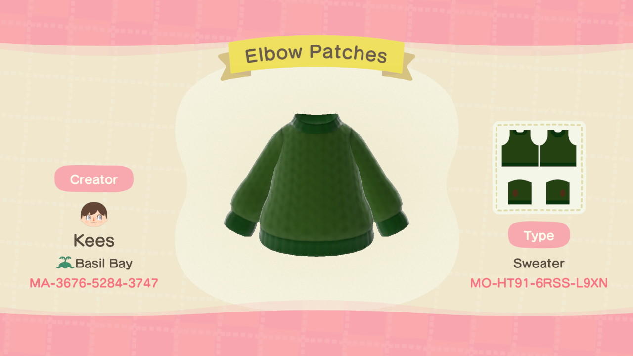 Animal Crossing Design Code: MO-HT91-6RSS-L9XN Elbow Patches