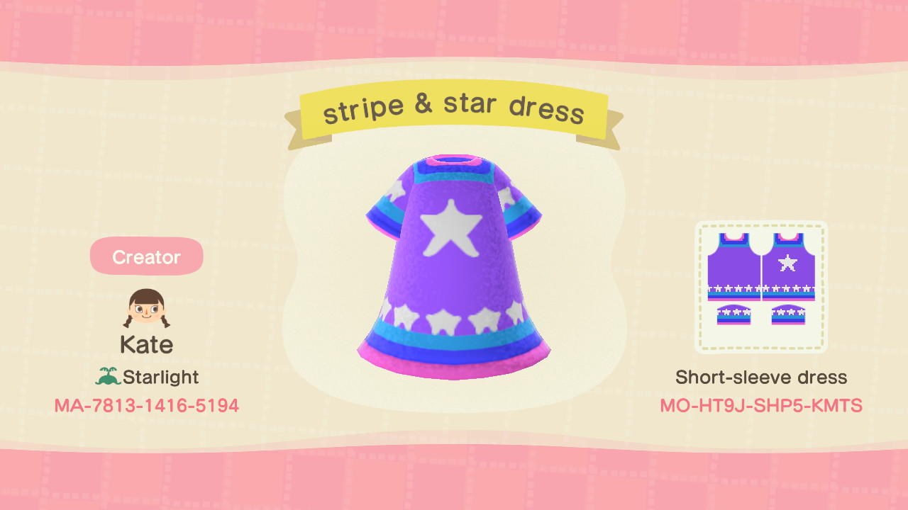 Animal Crossing Design Code: MO-HT9J-SHP5-KMTS stripe & star dress