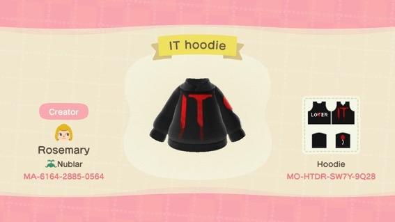 Animal Crossing Design Code: MO-HTDR-SW7Y-9Q28 It Hoodie