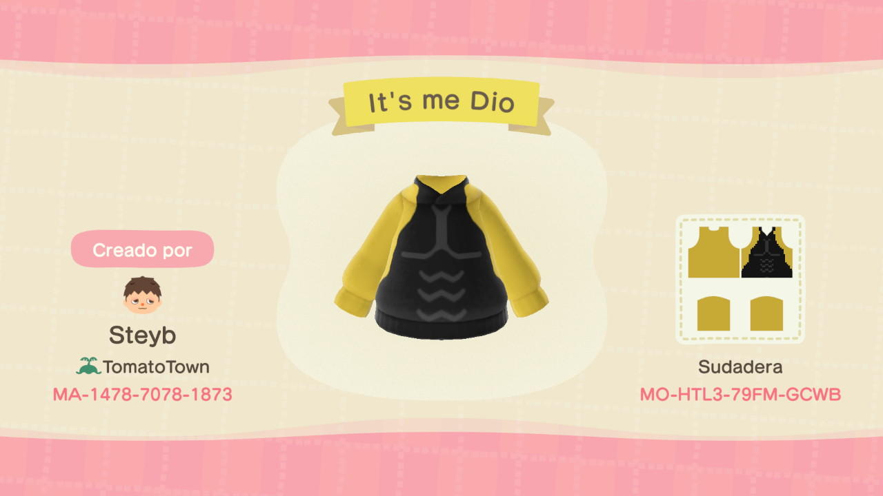 Animal Crossing Design Code: MO-HTL3-79FM-GCWB It&#39;s me Dio