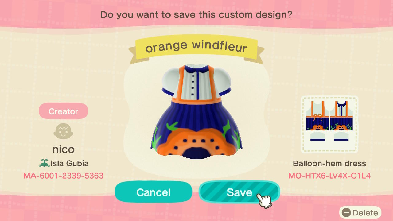 Animal Crossing Design Code: MO-HTX6-LV4X-C1L4 orange windflower