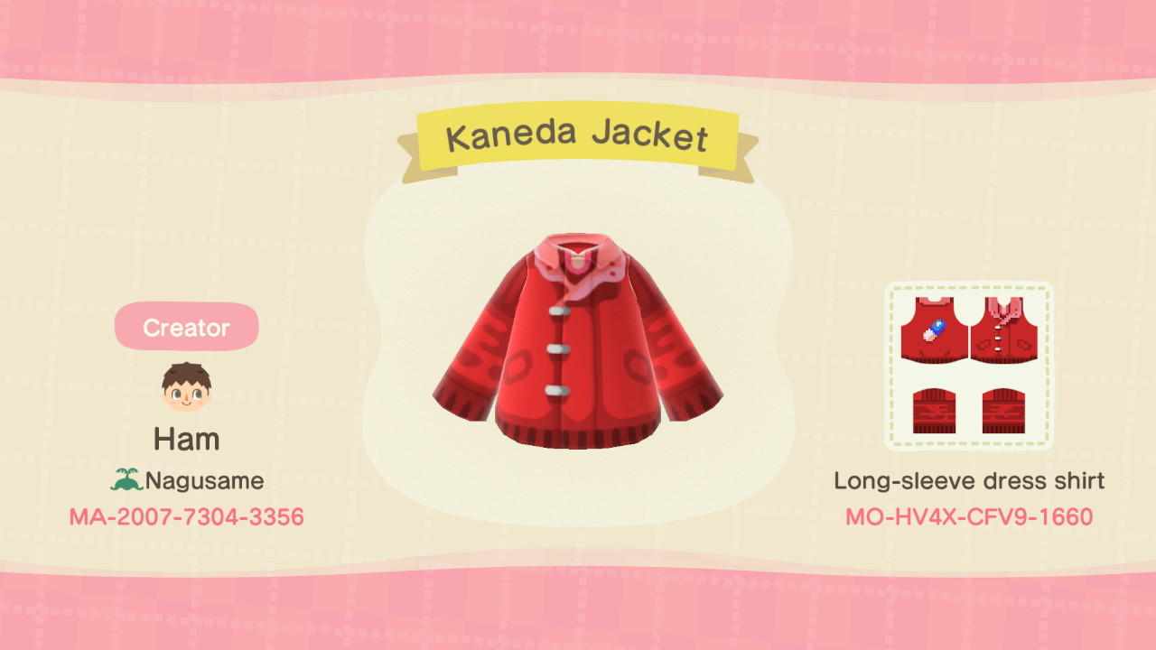 Animal Crossing Design Code: MO-HV4X-CFV9-1660 Kaneda Jacket