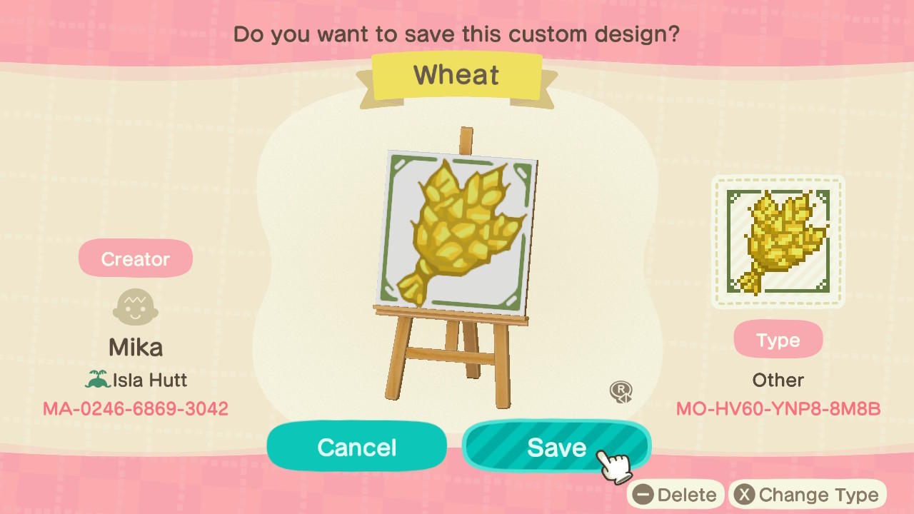 Animal Crossing Design Code: MO-HV60-YNP8-8M8B Wheat Farm Sign