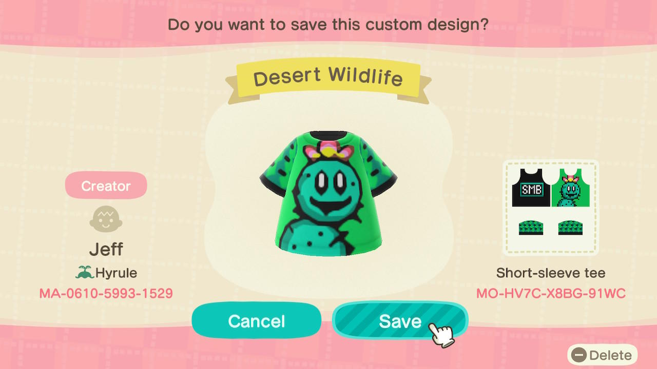 Animal Crossing Design Code: MO-HV7C-X8BG-91WC Desert Wildlife