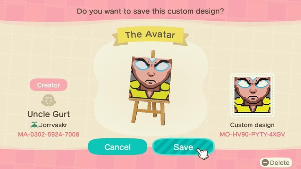 Animal Crossing Design Code: MO-HV90-PYTY-4XGV The Avatar