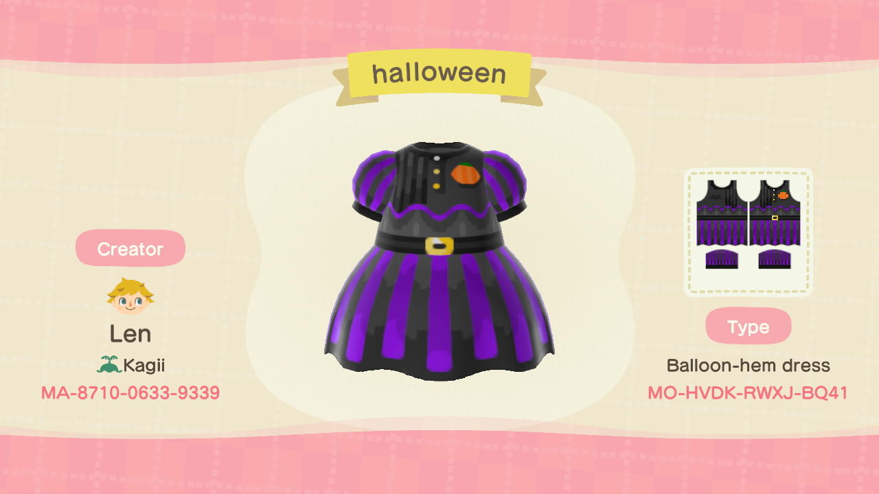 Animal Crossing Design Code: MO-HVDK-RWXJ-BQ41 Halloween dress