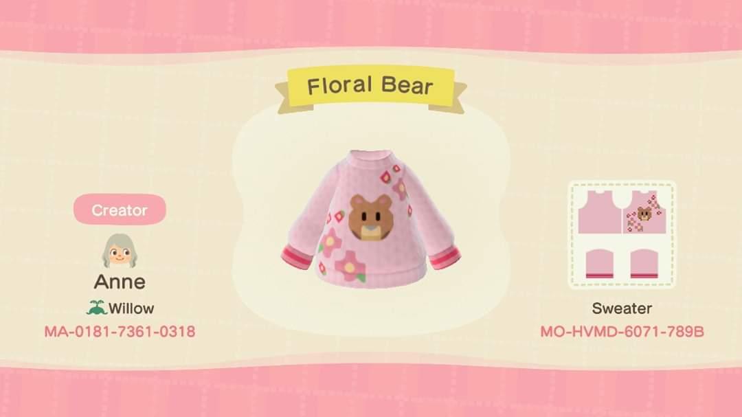 Animal Crossing Design Code: MO-HVMD-6071-789B Floral Bear