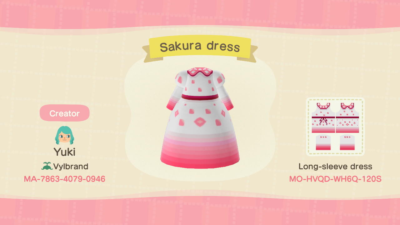 Animal Crossing Design Code: MO-HVQD-WH6Q-120S Sakura Dress