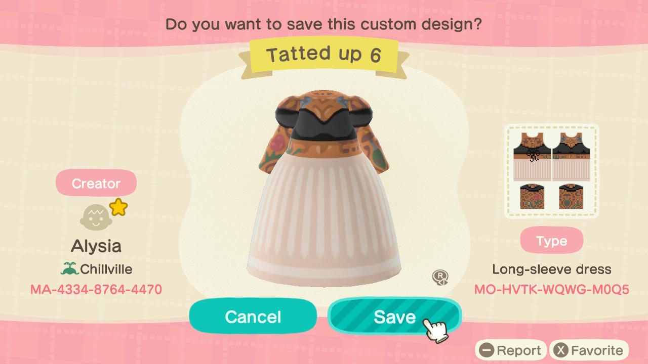 Animal Crossing Design Code: MO-HVTK-WQWG-M0Q5 Tatted Up 6