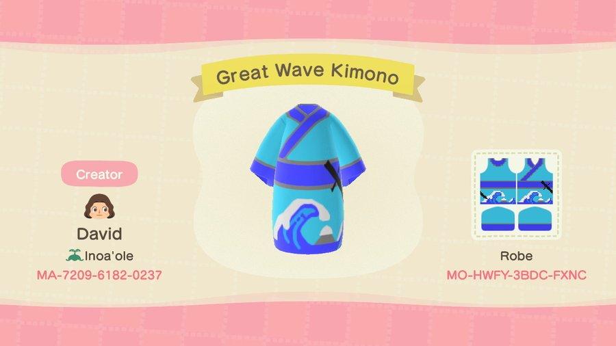 Animal Crossing Design Code: MO-HWFY-3BDC-FXNC Great Wave Kimono