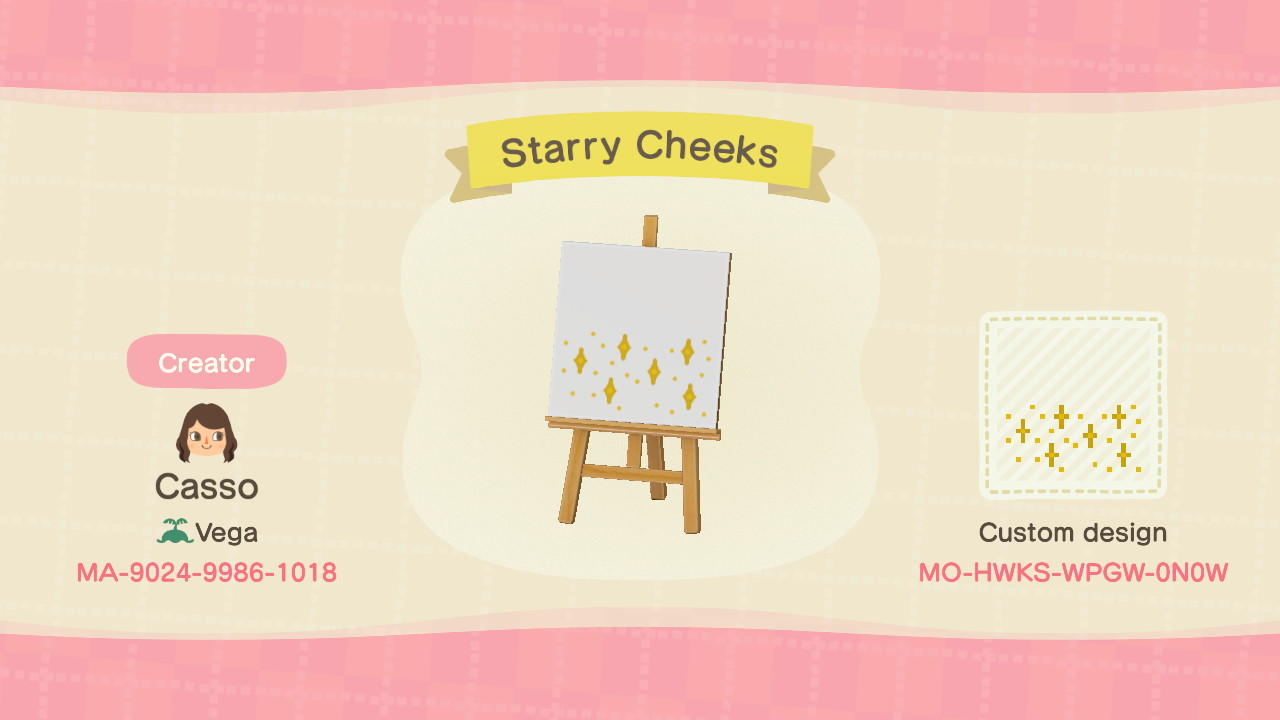 Animal Crossing Design Code: MO-HWKS-WPGW-0N0W Starry Cheeks
