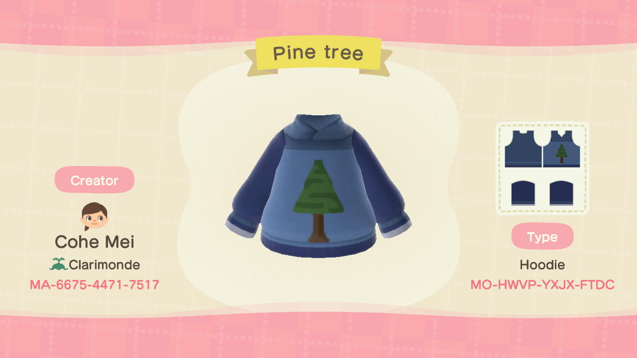 Animal Crossing Design Code: MO-HWVP-YXJX-FTDC Dark Pine Sweater