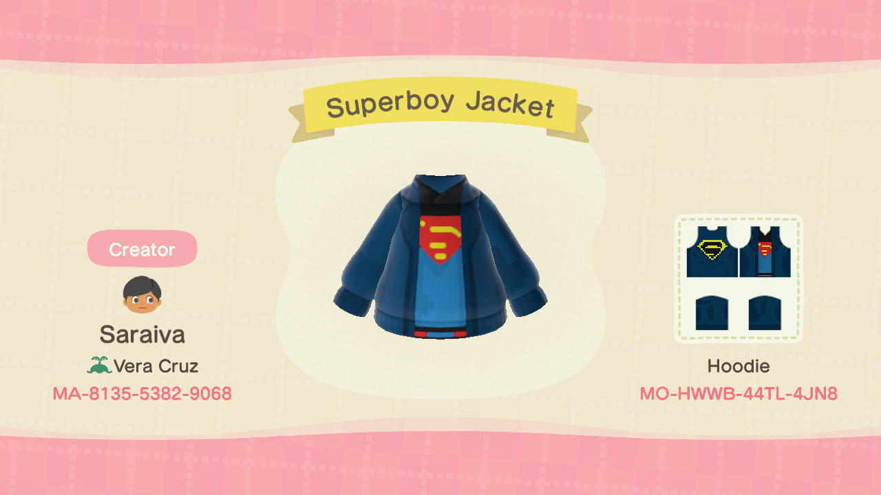 Animal Crossing Design Code: MO-HWWB-44TL-4JN8 90s Superboy jacket