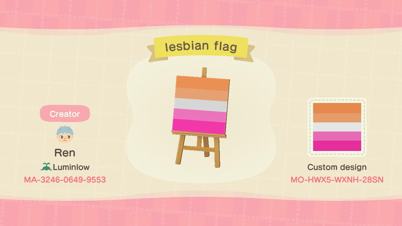 Animal Crossing Design Code: MO-HWX5-WXNH-28SN lesbian flag