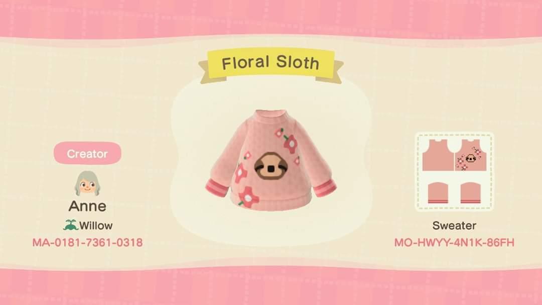 Animal Crossing Design Code: MO-HWYY-4N1K-86FH Floral Sloth