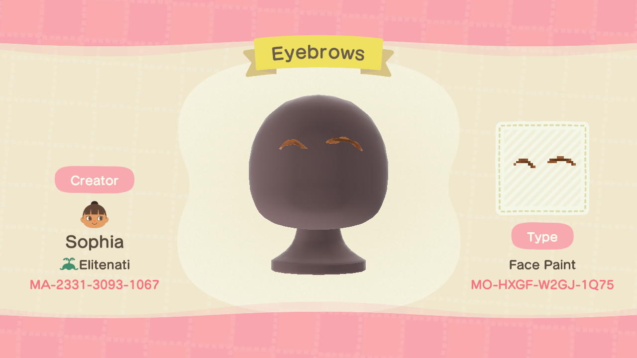 Animal Crossing Design Code: MO-HXGF-W2GJ-1Q75 Eyebrows