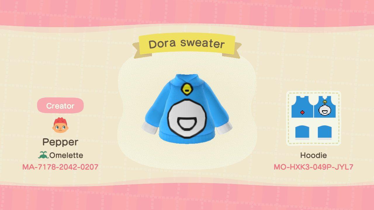 Animal Crossing Design Code: MO-HXK3-049P-JYL7 Dora Sweater