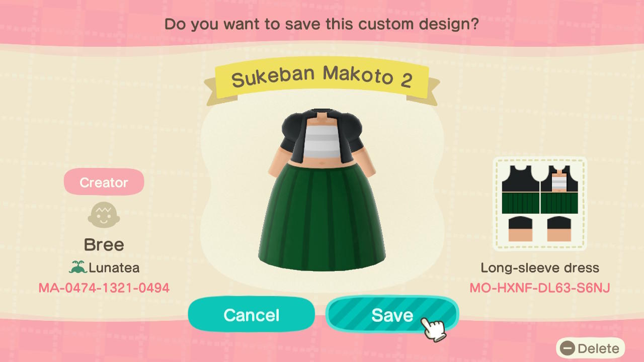 Animal Crossing Design Code: MO-HXNF-DL63-S6NJ Sukeban Makoto 2