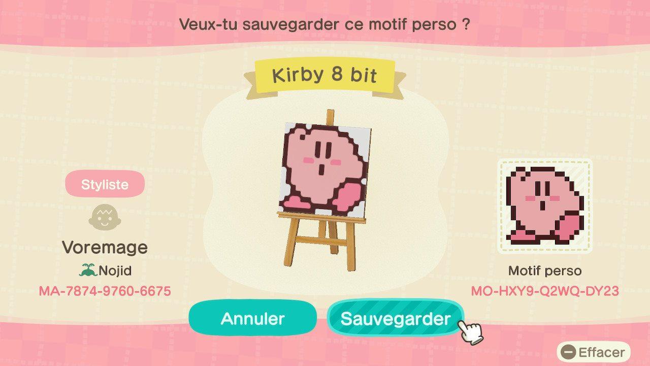 Animal Crossing Design Code: MO-HXY9-Q2WQ-DY23 Kirby 8 Bit