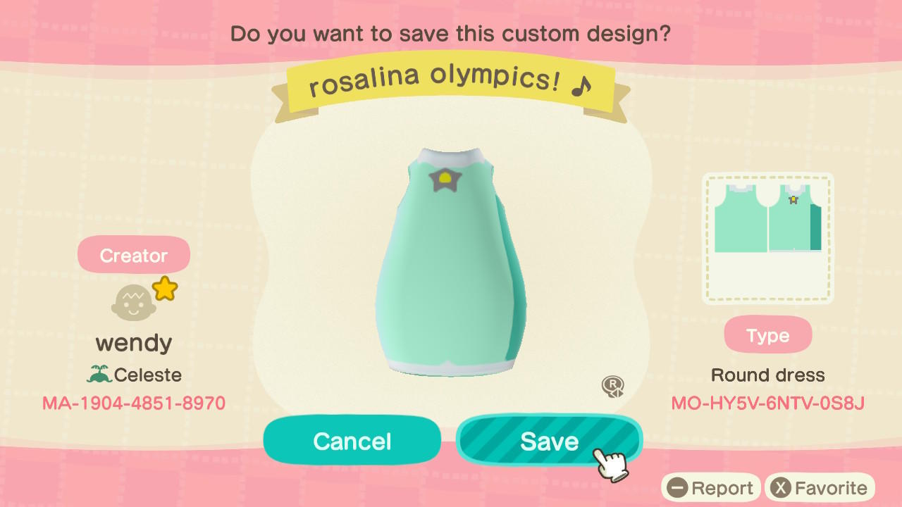 Animal Crossing Design Code: MO-HY5V-6NTV-0S8J Rosalina Olympics