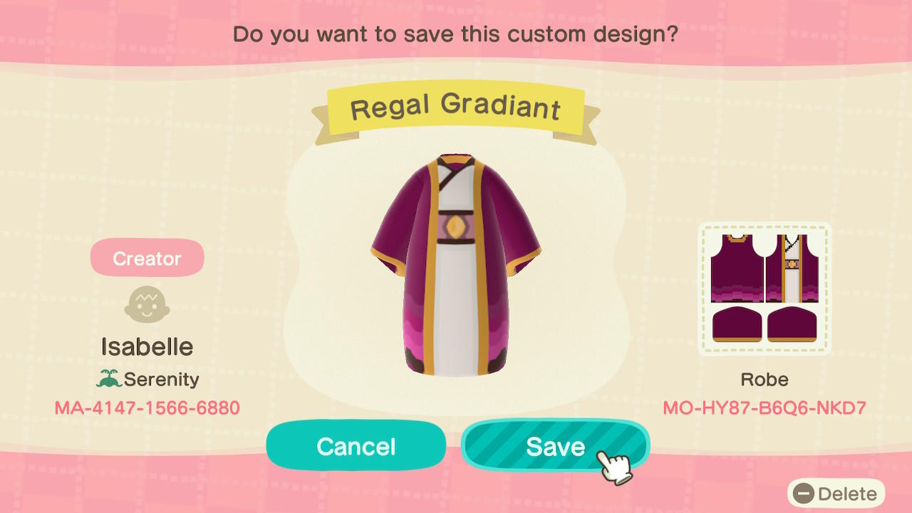 Animal Crossing Design Code: MO-HY87-B6Q6-NKD7 Regal Gradiant