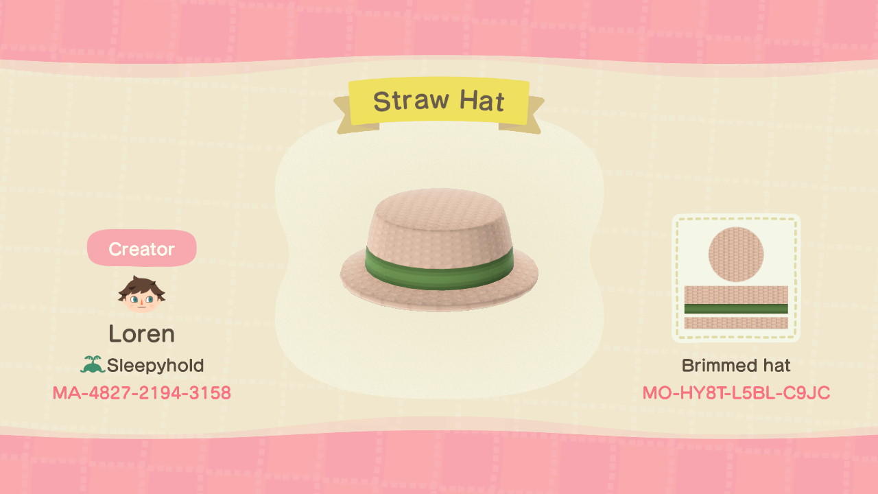 Animal Crossing Design Code: MO-HY8T-L5BL-C9JC Bug Catcher Hat