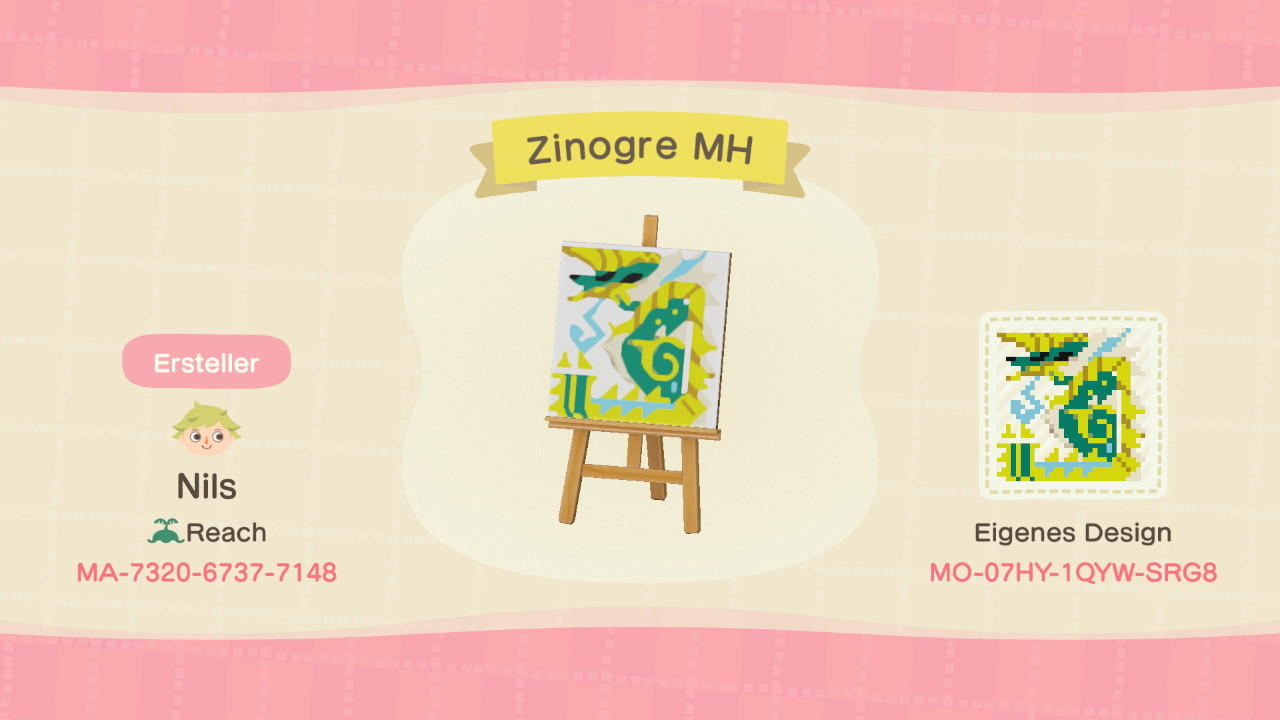 Animal Crossing Design Code: MO-HYBH-N87F-4FDR Zinogre MH