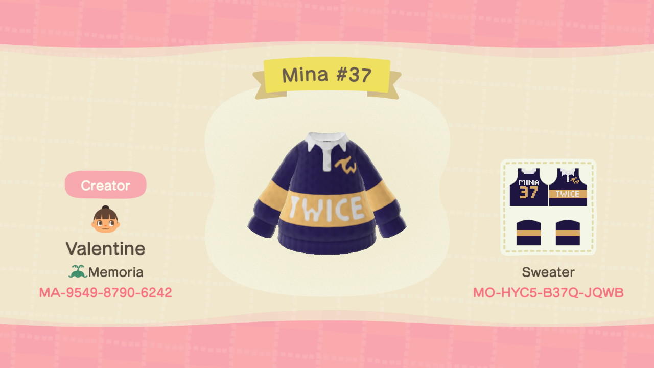 Animal Crossing Design Code: MO-HYC5-B37Q-JQWB TWICE 20X20 Mina #37